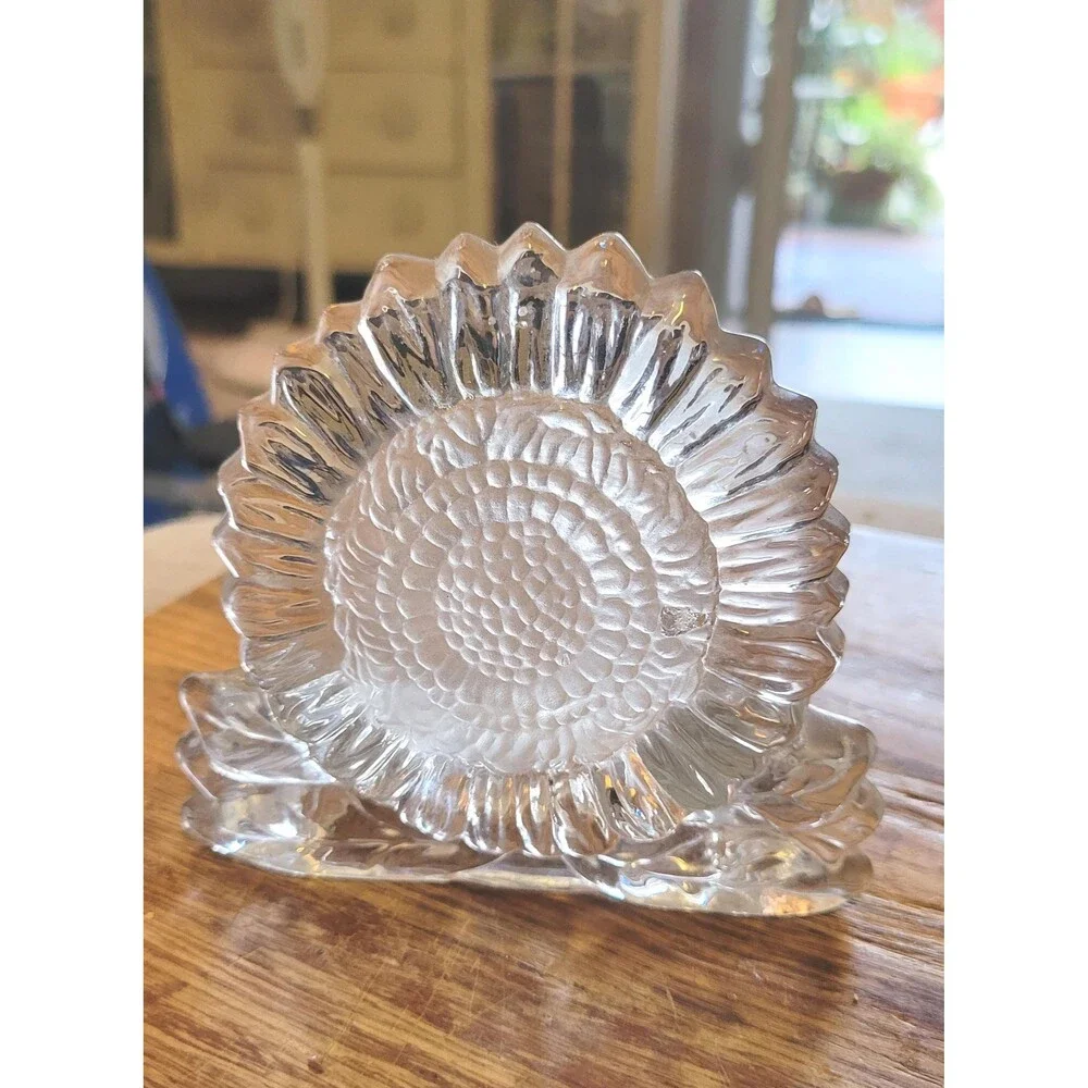Vintage PartyLite Clear & Frosted Glass Sunflower Votive / Tealight Candle Holde